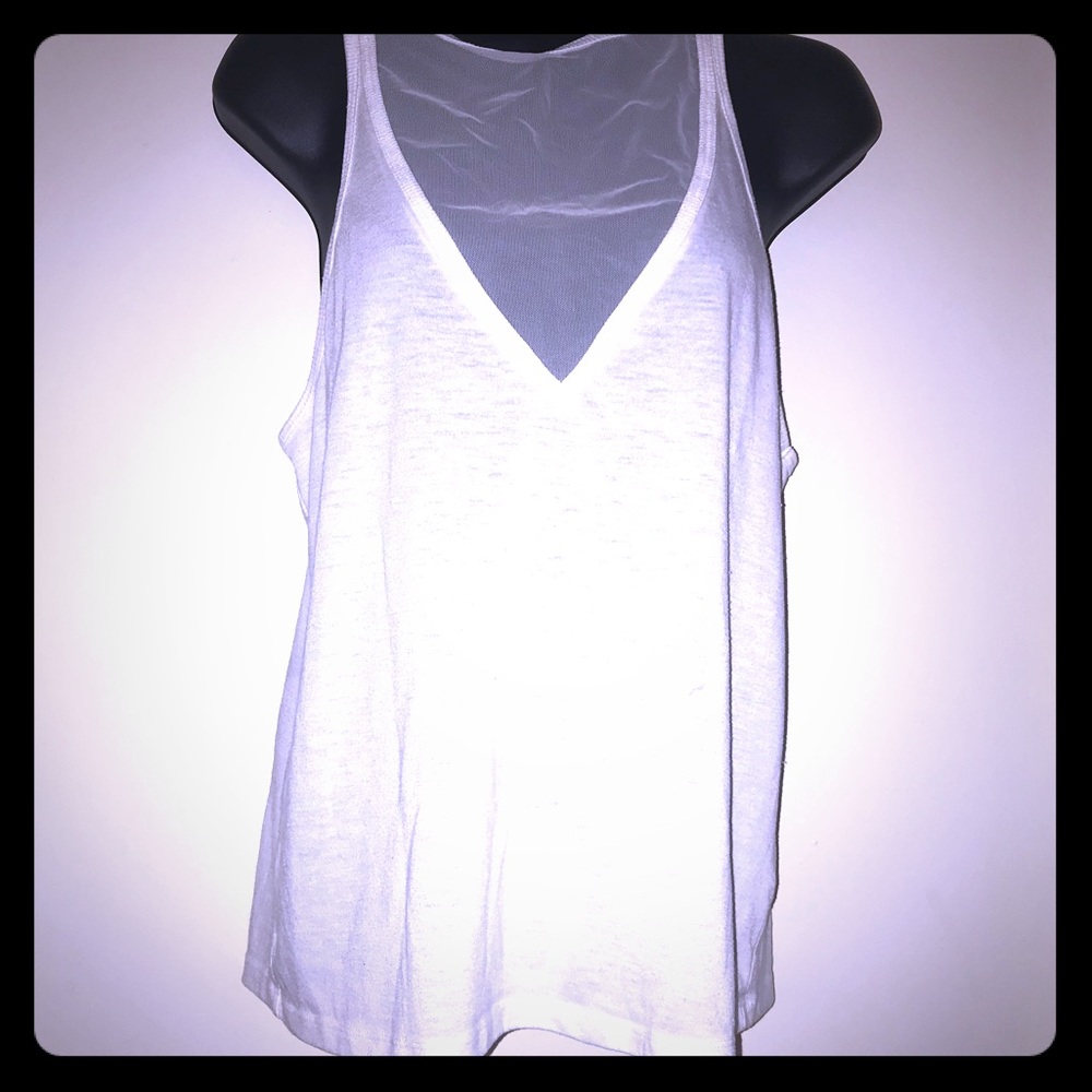 VIctoria Secret Sport White Tank Too- mesh chest